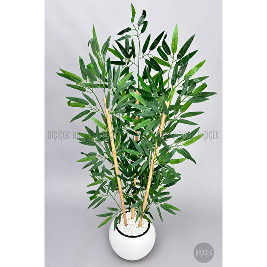 Biçiçek 125cm Yapay Bambu Ağaci Küre Saksida Beyaz