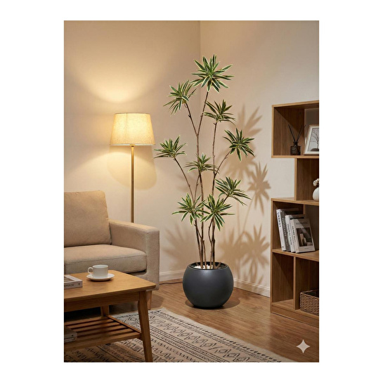 Biçiçek 160 Cm Dragon Bitkisi Yapay Dracaena Küre Saksıda Gri1