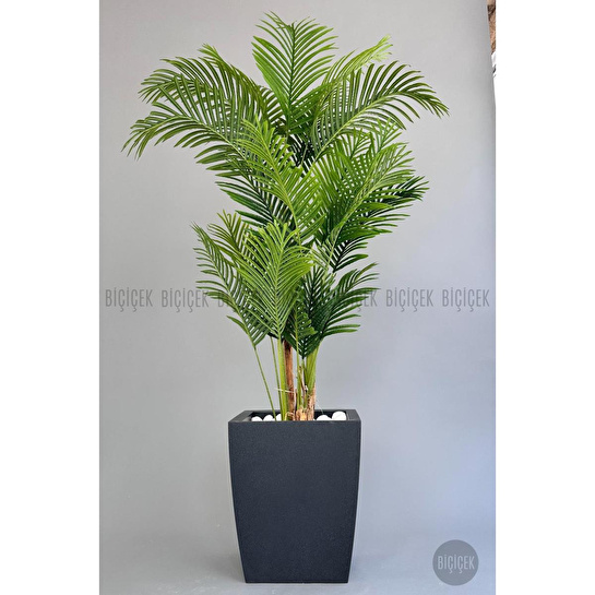 Biçiçek Yapay Areka Palmiyesi 220 Cm Lux Dış Mekan Saksıda Siyah-gümüş