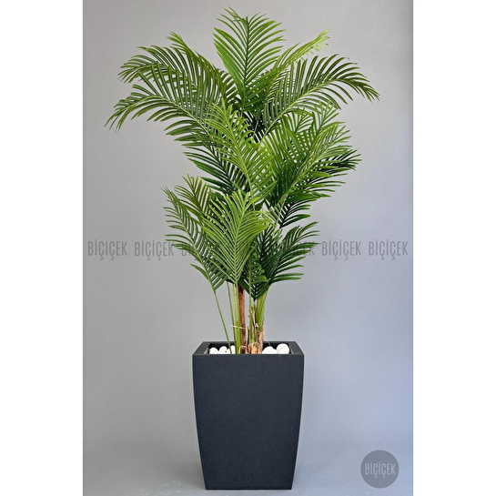 Biçiçek Yapay Areka Palmiyesi 220 Cm Lux Dış Mekan Saksıda Siyah-gümüş
