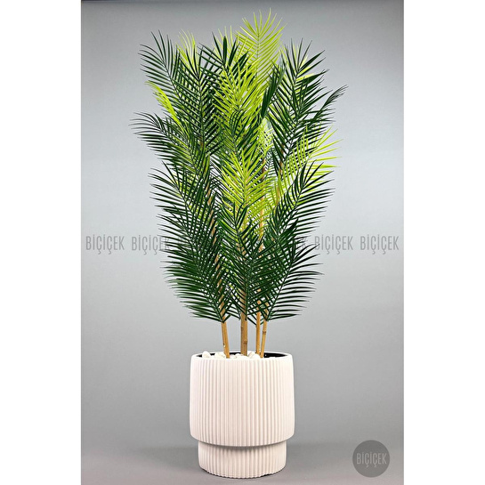 Biçiçek Yapay Areka Palmi̇yesi̇ 6 Gövde Gala Saksida Yoğun Yaprakli Beyaz