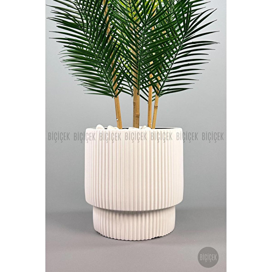 Biçiçek Yapay Areka Palmi̇yesi̇ 6 Gövde Gala Saksida Yoğun Yaprakli Beyaz