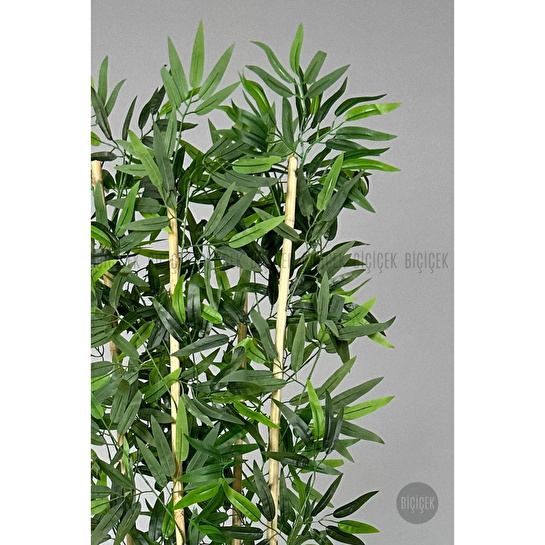 Biçiçek Yapay Bambu Ağacı 140cm Krem Gümüş Metal Saksıda