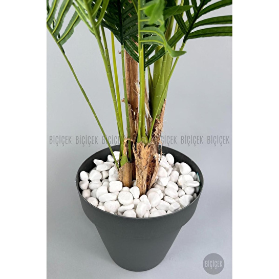 Biçiçek Yapay Areka Ağaci Büyük Boy Palmi̇ye Ağaci 4 Bambu Gövdeli̇ 220cm Antrasi̇t Renk Yali Saksida