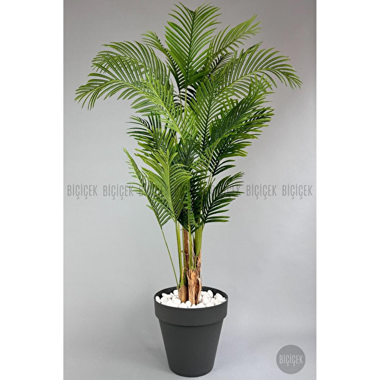 Biçiçek Yapay Areka Ağaci Büyük Boy Palmi̇ye Ağaci 4 Bambu Gövdeli̇ 220cm Antrasi̇t Renk Yali Saksida