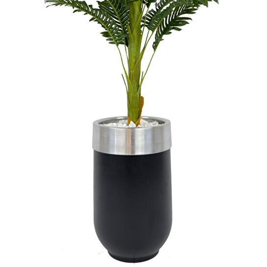 Biçiçek Areka Palmiyesi 170cm Metal Siyah Gümüş Darbuka Saksıda