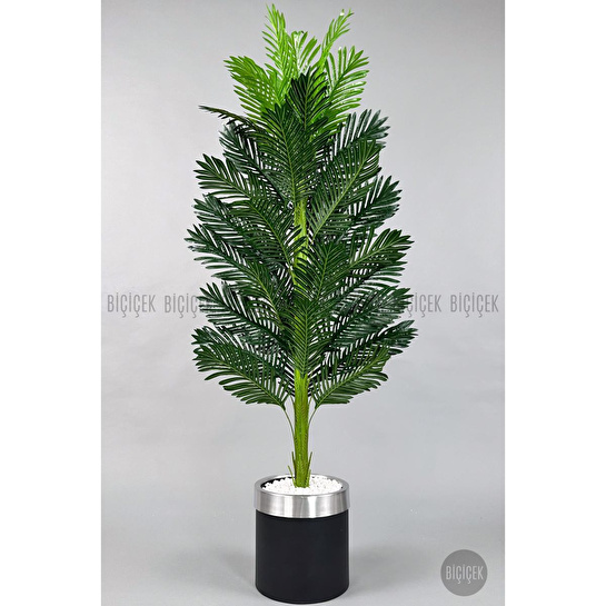 Biçiçek Areka Palmiyesi 150cm Metal Siyah Gümüş Saksıda