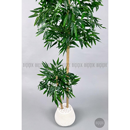 Biçiçek Yapay Bambu Ağacı 140cm Büyük Saksı Yoğun Yapraklı