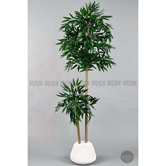 Biçiçek Yapay Bambu Ağacı 140cm Büyük Saksı Yoğun Yapraklı