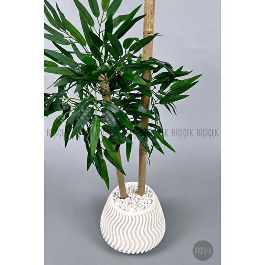 Biçiçek Yapay Bambu Ağacı 140cm Büyük Saksı Yoğun Yapraklı