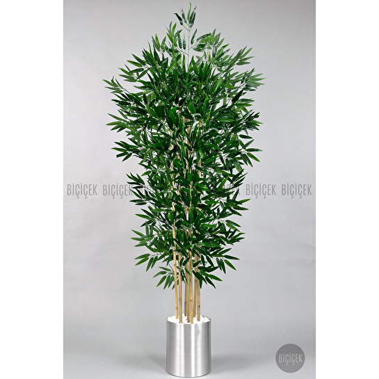 Biçiçek Yapay Bambu Ağacı 170cm Gümüş Metal Saksıda