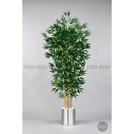 Biçiçek Yapay Bambu Ağacı 170cm Gümüş Metal Saksıda