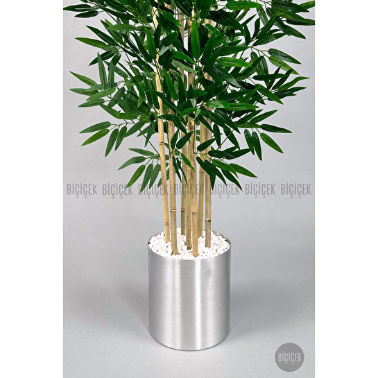 Biçiçek Yapay Bambu Ağacı 170cm Gümüş Metal Saksıda