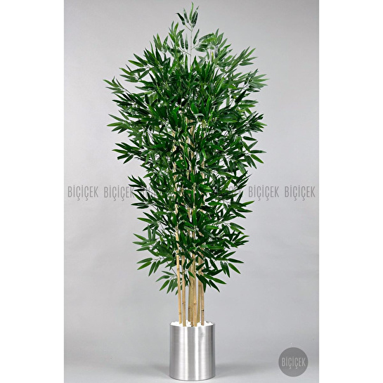 Biçiçek Yapay Bambu Ağacı 170cm Gümüş Metal Saksıda