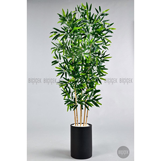 Biçiçek Yapay Bambu Ağacı 6 Dallı 150 Cm Yoğun Yapraklı Metalsaksı