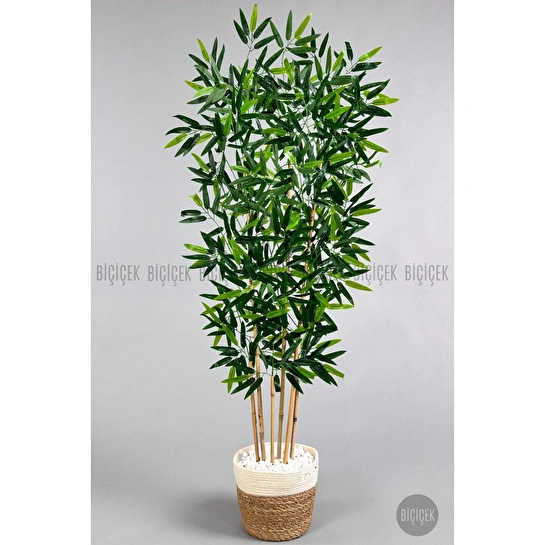 Biçiçek Yapay Bambu Ağacı 6 Dallı 150 Cm Yoğun Yapraklı Hasır2