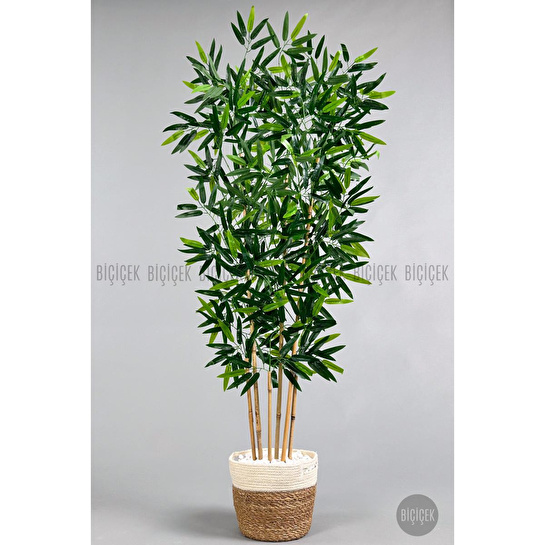 Biçiçek Yapay Bambu Ağacı 6 Dallı 150 Cm Yoğun Yapraklı Hasır2