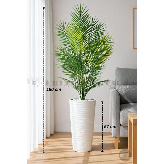 Biçiçek 180 Cm Areka Ağaci 24 Yaprakli Li̇lyum Saksida Beyaz