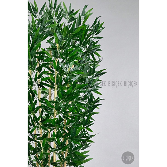 Biçiçek Yapay Bambu Ağacı 170cm Krem Şeritli Hasır Saksıda