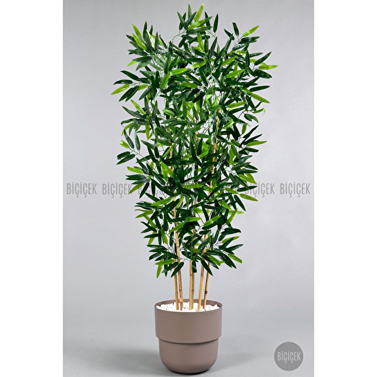 Biçiçek Yapay Bambu Ağacı 6 Dallı 150 Cm Yoğun Yapraklı Kahverengi