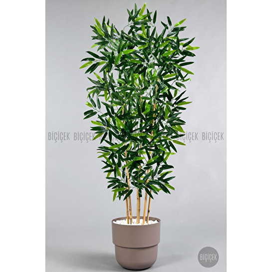Biçiçek Yapay Bambu Ağacı 6 Dallı 150 Cm Yoğun Yapraklı Kahverengi