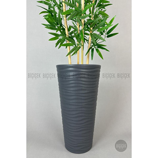 Biçiçek Yapay Bambu Ağacı 180cm Yoğun Yapraklı Antrasit Renk Kumsal Saksıda