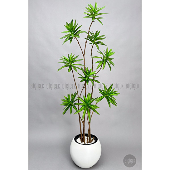 Biçiçek 160 Cm Dragon Bitkisi Yapay Dracaena Küre Saksıda Beyaz
