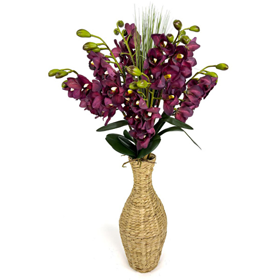 Biçiçek Luxury Mor Singapur Orkide 120 Cm Hasır Bohem Vazoda