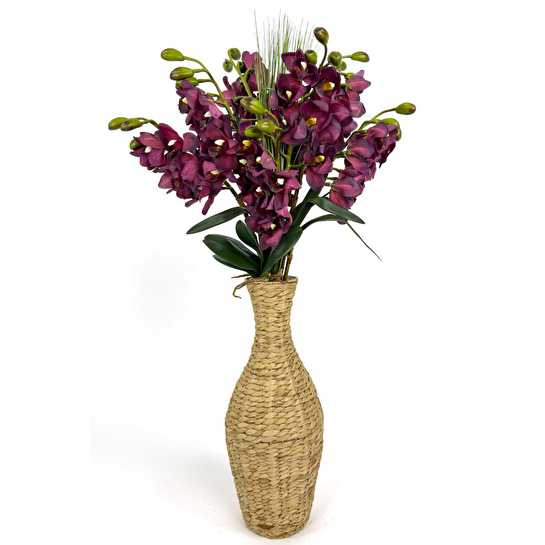 Biçiçek Luxury Mor Singapur Orkide 120 Cm Hasır Bohem Vazoda