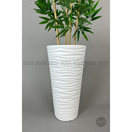 Biçiçek Yapay Bambu Ağacı 180cm Yoğun Yapraklı Beyaz Renk Kumsal Saksıda