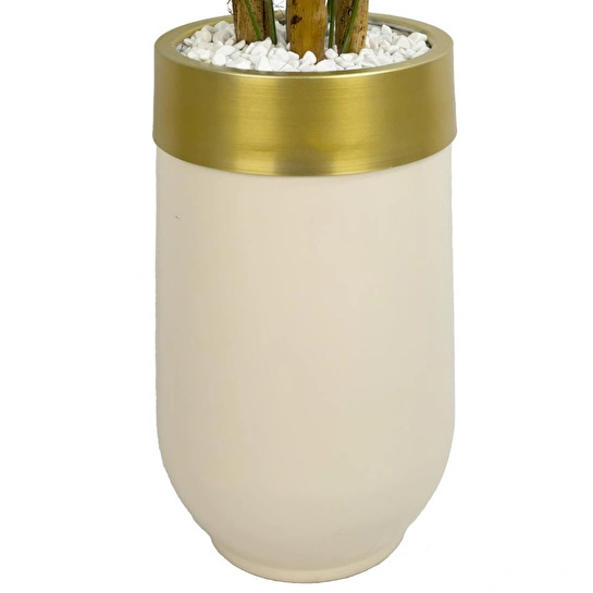 Biçiçek Areka Palmiyesi 160cm Krem Gold Metal Darbuka Saksıda