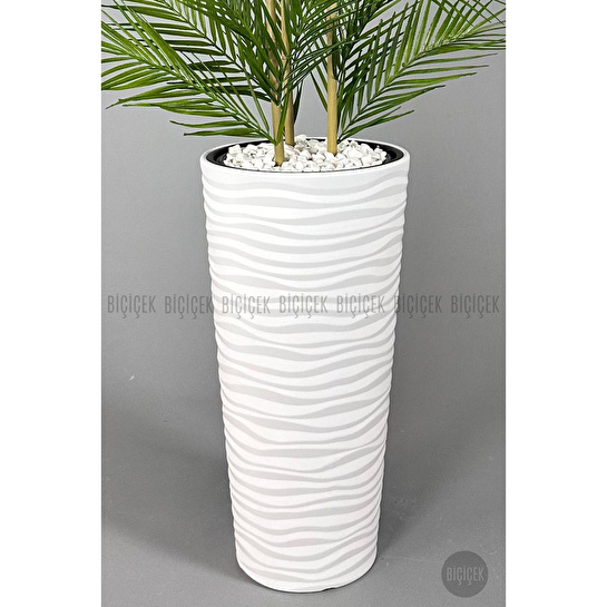 Biçiçek Yapay Areka Ağacı Palmiye Ağacı 33 Yapraklı Bambu Gövdeli Beyaz Kumsal Saksı Salon Çiçeği 150cm