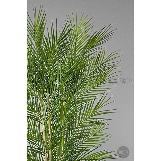 Biçiçek Yapay Areka Ağacı Palmiye Ağacı 33 Yapraklı Bambu Gövdeli Beyaz Kumsal Saksı Salon Çiçeği 150cm