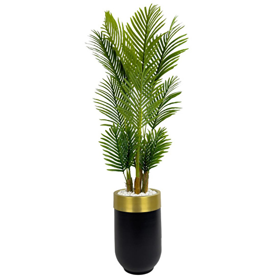Biçiçek Areka Palmiyesi 160cm Siyah Gold Metal Darbuka Saksıda