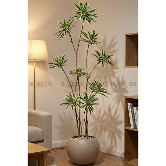 Biçiçek 160 Cm Dragon Bitkisi Yapay Dracaena Küre Saksıda Kahverengi1