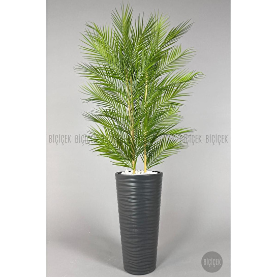 Biçiçek Yapay Areka Ağacı Palmiye Ağacı 33 Yapraklı Bambu Gövdeli Antrasit Kumsal Saksı Salon Çiçeği 150cm