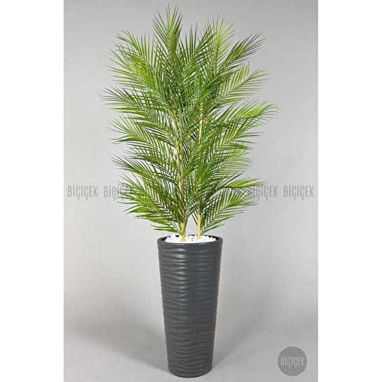 Biçiçek Yapay Areka Ağacı Palmiye Ağacı 33 Yapraklı Bambu Gövdeli Antrasit Kumsal Saksı Salon Çiçeği 150cm