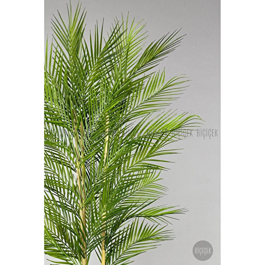 Biçiçek Yapay Areka Ağacı Palmiye Ağacı 33 Yapraklı Bambu Gövdeli Antrasit Kumsal Saksı Salon Çiçeği 150cm