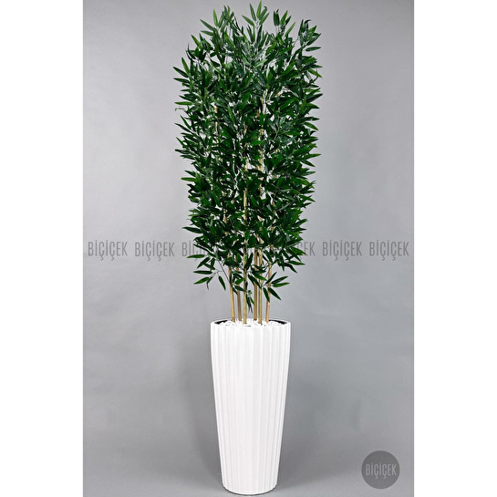 Biçiçek Yapay Bambu Ve Benjamin 6 Dallı Yoğun Yapraklı 220 Cm Beyazbambu