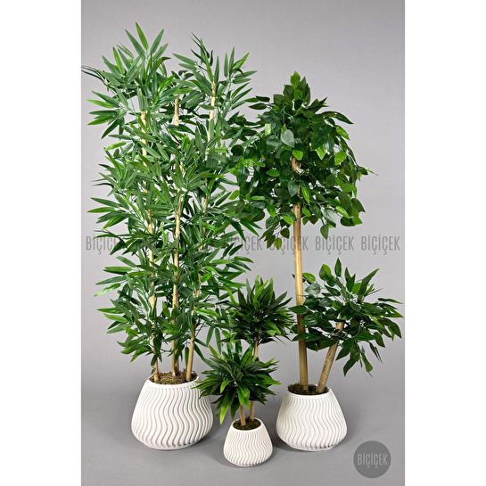 Biçiçek Yapay Bambu Ağacı 140cm 125cm Benjamin Ağacı Yoğun Yapraklı Mını Bambu