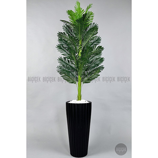 Biçiçek Yapay Areka Ağacı Büyük Boy Palmiye Ağacı Dekoratif Kumsal Antrasit Renk Saksıda