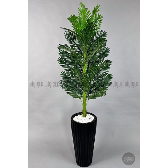 Biçiçek Yapay Areka Ağacı Büyük Boy Palmiye Ağacı Dekoratif Kumsal Antrasit Renk Saksıda