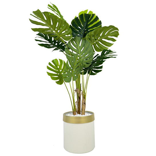 Biçiçek Monstera Ağacı 160cm Krem Gold Metal Saksıda