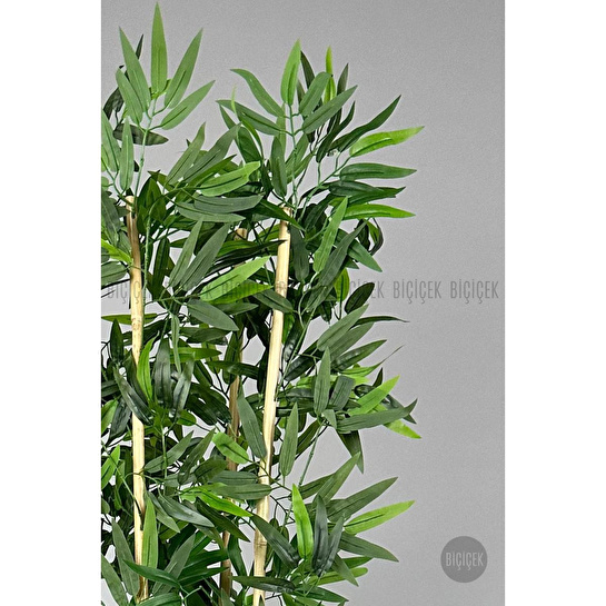 Biçiçek Yapay Bambu Ağacı 140cm Krem Gold Metal Saksıda