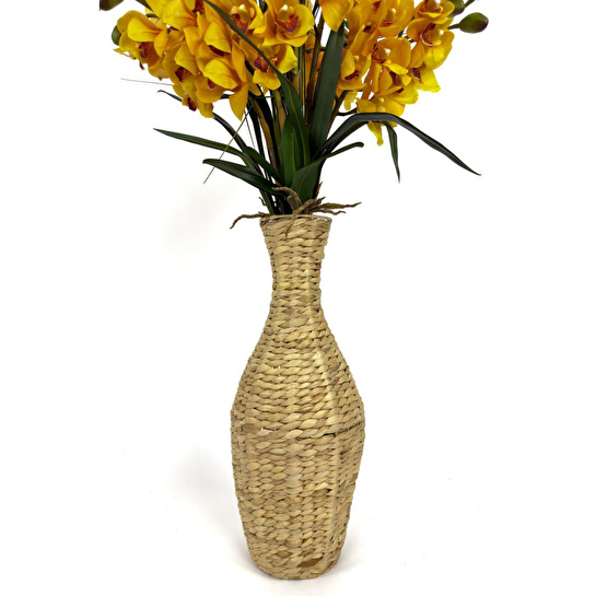 Biçiçek Luxury Sarı Singapur Orkide 120 Cm Hasır Bohem Vazoda