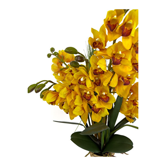 Biçiçek Luxury Sarı Singapur Orkide 120 Cm Hasır Bohem Vazoda