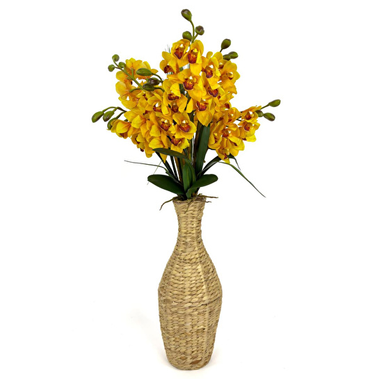 Biçiçek Luxury Sarı Singapur Orkide 120 Cm Hasır Bohem Vazoda