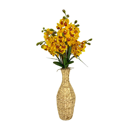 Biçiçek Luxury Sarı Singapur Orkide 120 Cm Hasır Bohem Vazoda