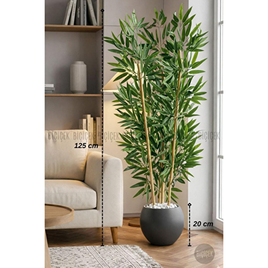 Biçiçek 125cm Yapay Bambu Ağaci Küre Saksida Gri