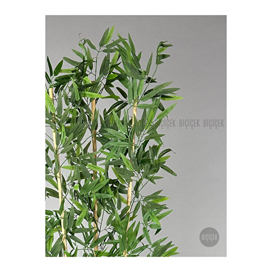 Biçiçek Yapay Bambu Ağacı 170cm Yoğun Yapraklı Antrasit Renk Nergis Saksıda